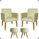 Kit 2 Poltronas Decorativas Reforçadas Para Sala Nina + 2 Puff Redondos Suede Bege Pé Castanhos - Clique E Decore