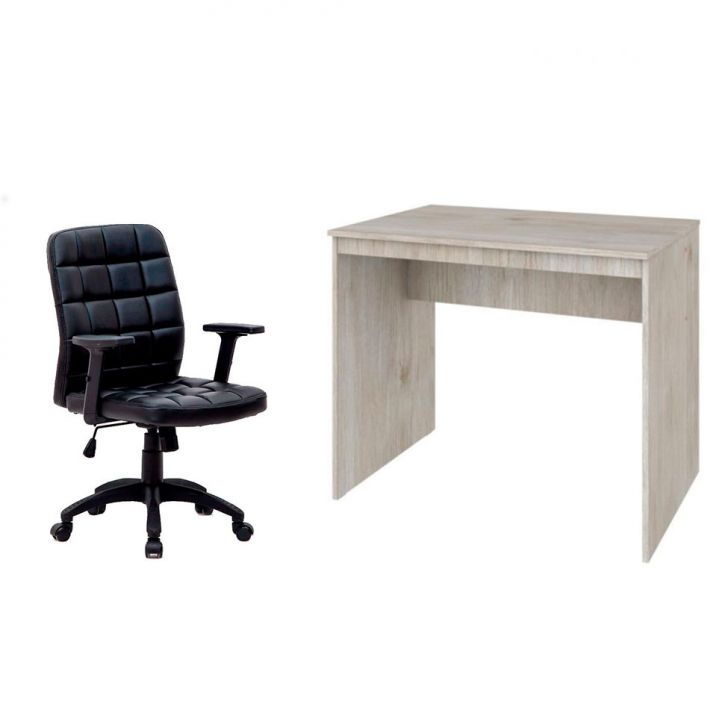 Conjunto de Mesa Office Snow com Cadeira de Escritório Diretor Giratória Fitz com Braços Ajustáveis Preta