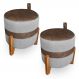 Kit 02 Puffs Le Mans Veludo Cinza e Corano Nozes Base de Madeira - Pallazio