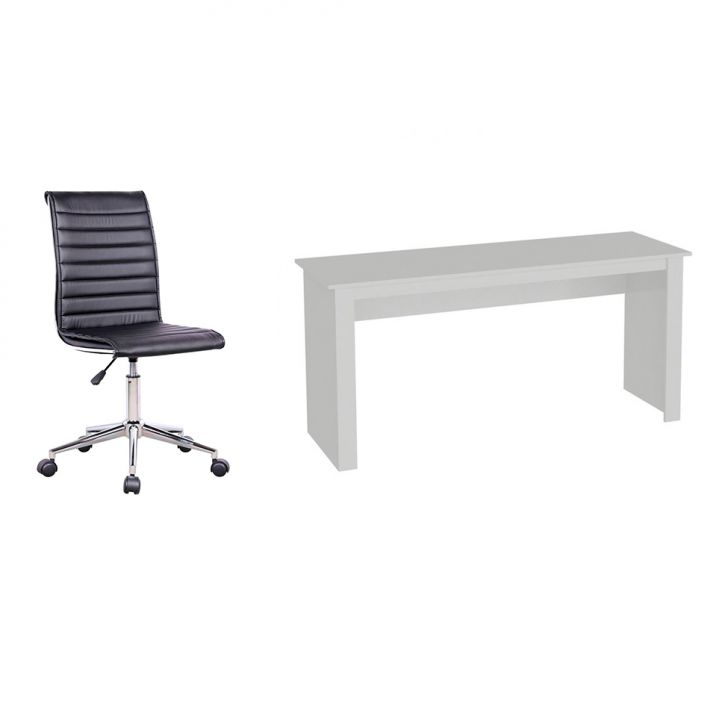 Conjunto de Mesa Badesh Branca com Cadeira de Escritório Secretária Giratória Marilyn Preta
