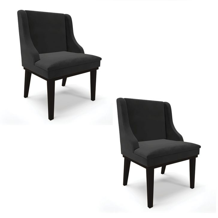Kit 02 Cadeiras de Jantar Liz Veludo Preto Base Fixa Madeira Preto - D'Rossi