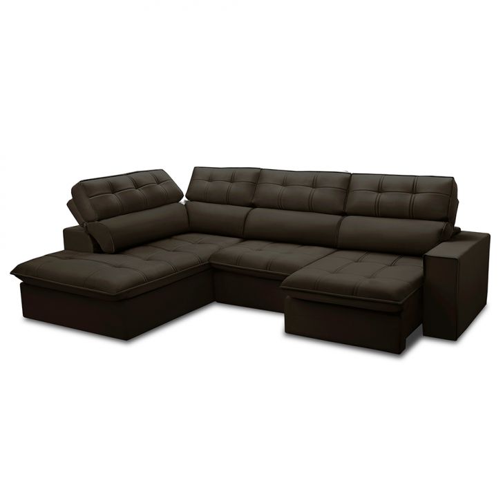Image of Sofá 5 Lugares Retrátil E Reclinável Arezzo Com Chaise Esquerdo Veludo Marrom PLA-FE691UP74DVTMOB