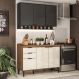 Armário de Cozinha Completa c/ Tampo Lótus Tiny Carraro Freijó Off White Preto Touch