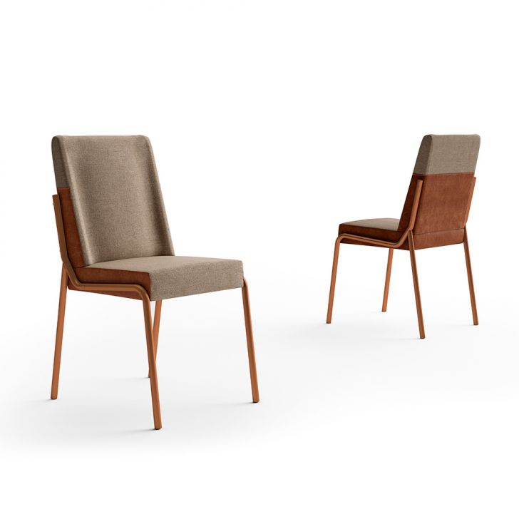 Conjunto com 2 Cadeiras Felipa Linho Areia e Caramelo