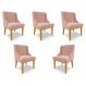 Kit 5 Cadeiras Decorativas Sala de Jantar Base Fixa de Madeira Firenze Veludo Rose/Castanho G19 - Gran Belo