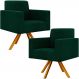 Kit 02 Poltronas Giratórias Sala de Estar Base de Madeira Helô L02 Bouclê Verde - Lyam Decor