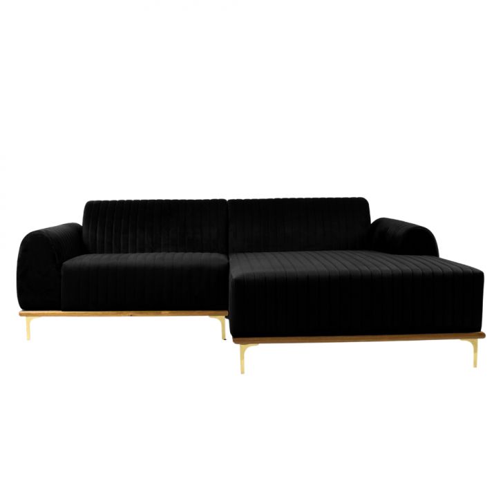 Image of Sofá 3 Lugares Molino Com Chaise Direito Veludo Grafite E Dourado PLA-MO895UP74ITDMOB