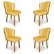 Kit 4 Cadeiras de Jantar Pétala Estofada Pés Palito Veludo Amarelo - Montanaris Decor