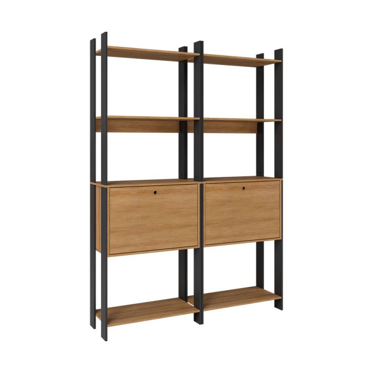 Conjunto com 2 Estantes Elara 2 Portas Mel e Preto