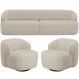 Sofá 3 Lugares Curvo Orgânico com 02 Poltronas Para Sala Living 250cm Barolo L06 Linho Bege Escuro - Lyam Decor