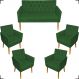 Kit Namoradeira + 4 Poltronas Decorativas Para Sala Nina Com Base E Capitonê Suede Verde Pé Castanho - Clique E Decore