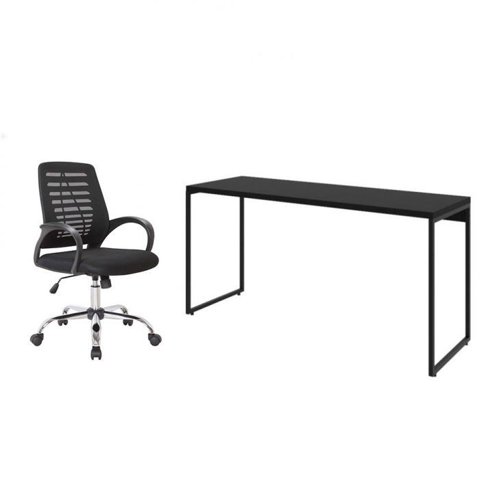 Conjunto de Mesa Studio 150 cm com Cadeira de Escritório Secretária Giratória Light Preta
