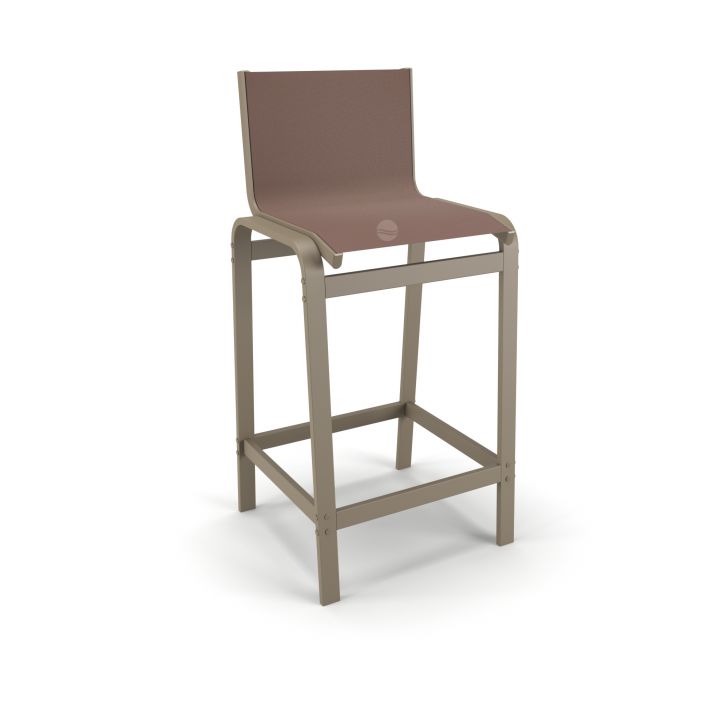 Banqueta Alta Bancada Alumínio Fendi Tela Marrom