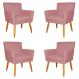 Kit 4 Poltronas Decorativa para Sala de Estar Cecília Suede Rosa - Montanaris Decor