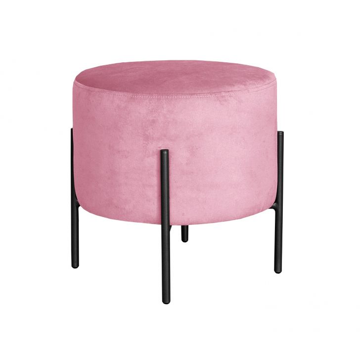 Puff Banqueta Redondo Decorativo Carol Braço De Ferro Preto - Suede Rosa