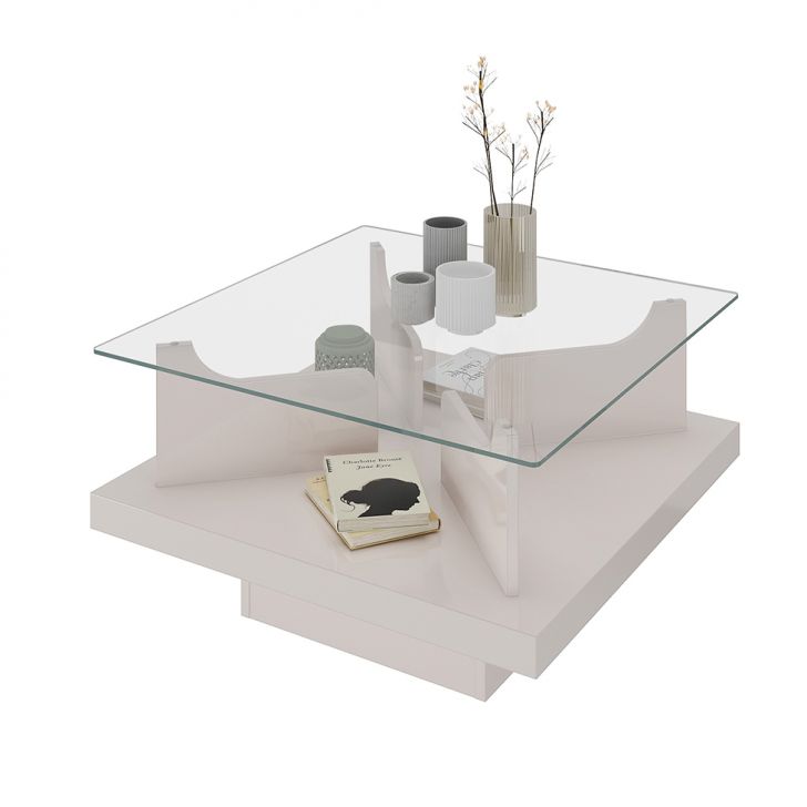 Mesa de Centro Quadrada Clear Off White