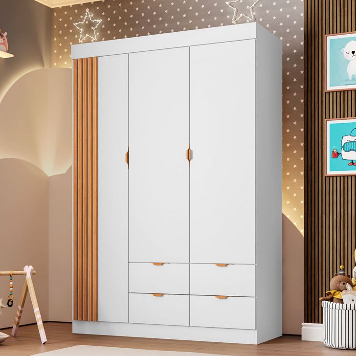 Guarda-Roupa Infantil Ayla 3 Portas 4 Gavetas Branco