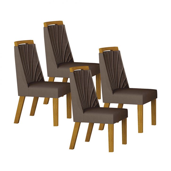 Conjunto com 4 Cadeiras Liz Camurça Marrom e Freijó