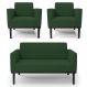 Sofá Namoradeira e 2 Poltronas Base Madeira Preto Maressa Veludo Verde - Ibiza