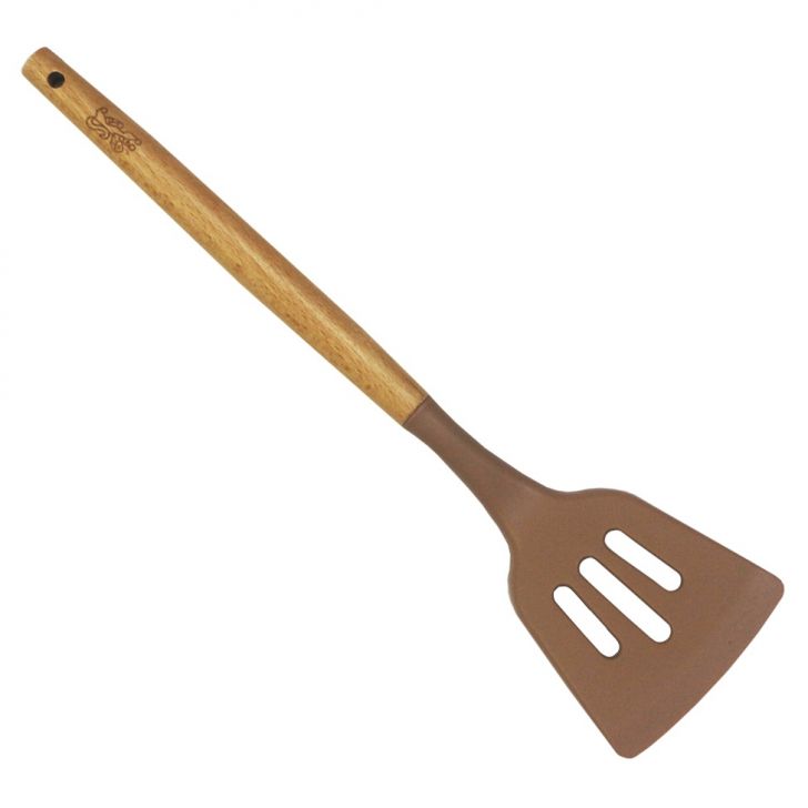 Espátula Vazada Cucina Marrom e Madeira