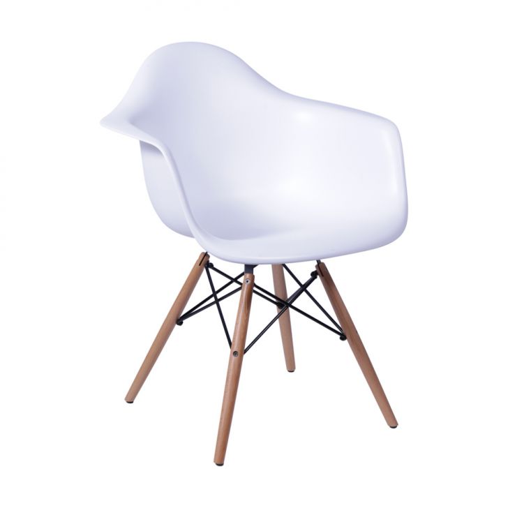 Cadeira Eames Eiffel com Braço Branca Base Madeira