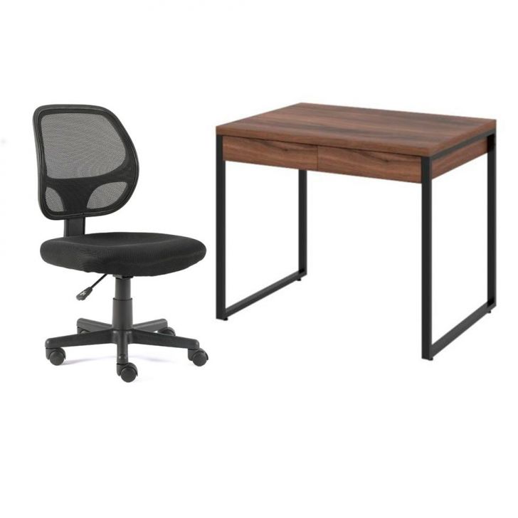 Conjunto de Mesa Kuadra 2 GV Nogal com Cadeira de Escritório Secretária Giratória Oxford Preta