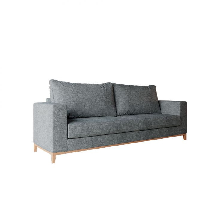 Sofá 3 Lugares Davos Base De Madeira Linho Cotton Grafite