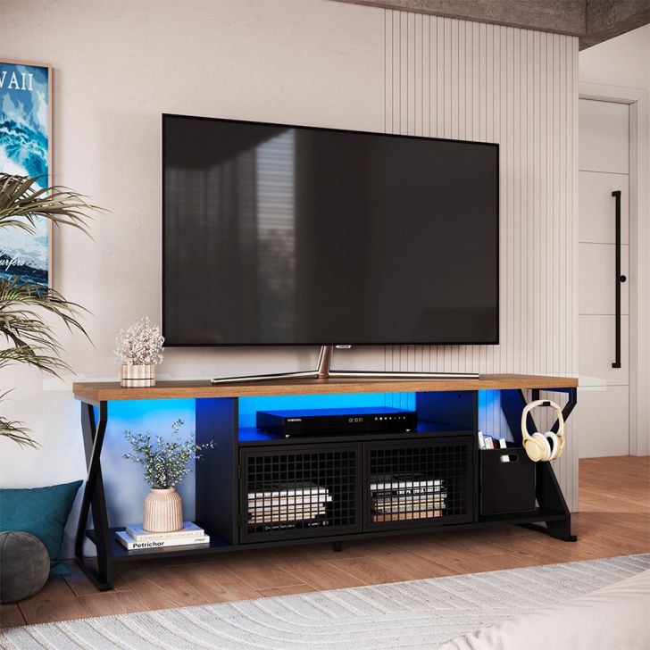 Rack Gamer para TV até 60 Polegadas Linus com LED 2 PT Preto e Mel
