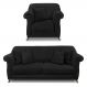 Kit Poltrona e Sofá Living 2 Lugares 1,80m Vênus Suede Preto Pés Castanho - Pallazio