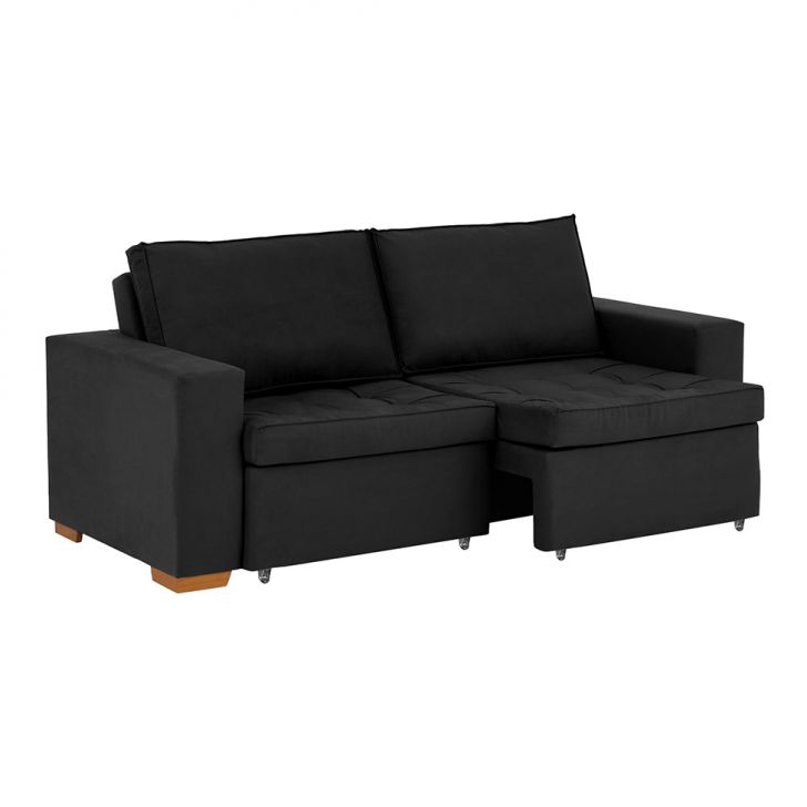Sofá 3 Lugares Retrátil Classic Suede Preto 180 Cm