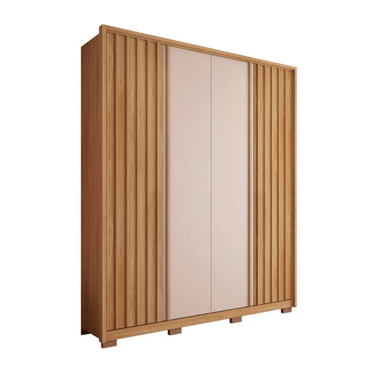 Image of Guarda-roupa Solteiro New Apollo Ripado 4 Portas 3 Gavetas Buriti E Off White PLA-MO895CL64JIXMOB