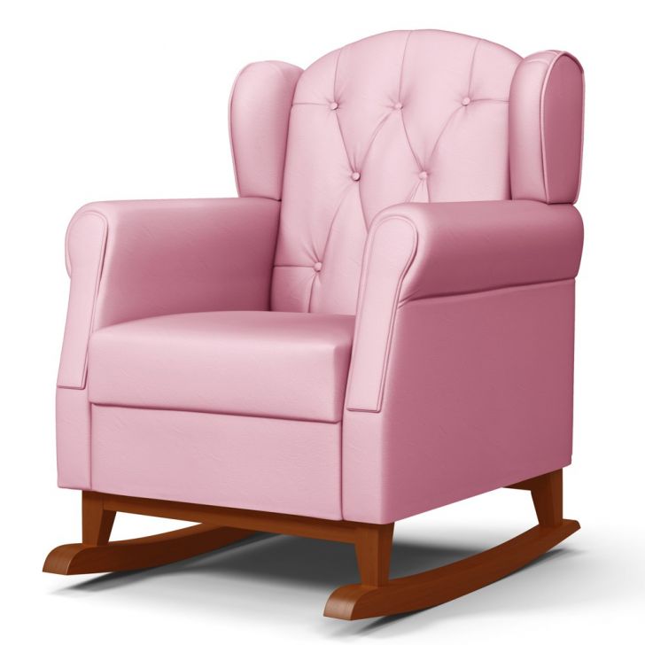 Poltrona de Amamentação Base Madeira Balanço Letícia Sintético Rosa - Phoenix