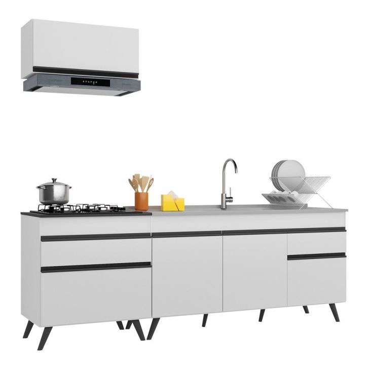 Armário de Cozinha Compacta 220cm Veneza Multimóveis V2074 Branco/Preto