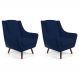 Kit 02 Poltronas Decorativa Fixa Pés de Madeira Juliet D02 Veludo Azul Oxford C-304 - Lyam Decor