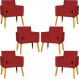 Kit 6 Poltronas Decorativas Confortáveis Para Sala Nina Suede Bordô Pé Castanho - Clique E Decore