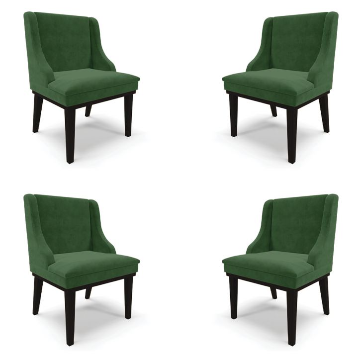 Kit 4 Cadeiras Decorativas Sala de Jantar Base Fixa de Madeira Firenze Suede Verde Esmeralda/Preto G19 - Gran Belo