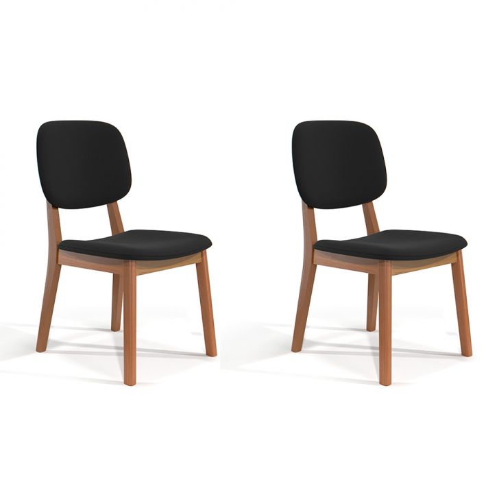 Conjunto com 2 Cadeiras Detroit Linho Preto e Nature