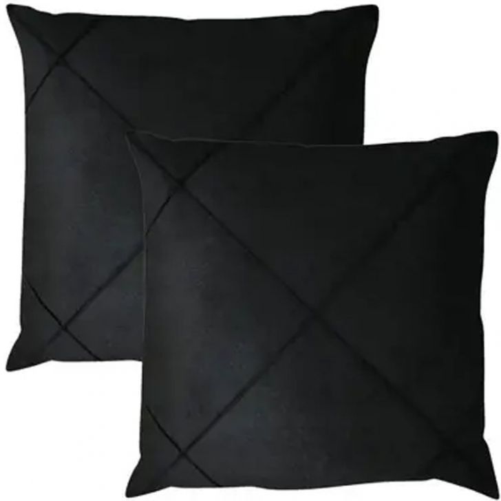 Kit 2 Capa de Almofada Suede Aveludada Drapeada 45x45cm Preto