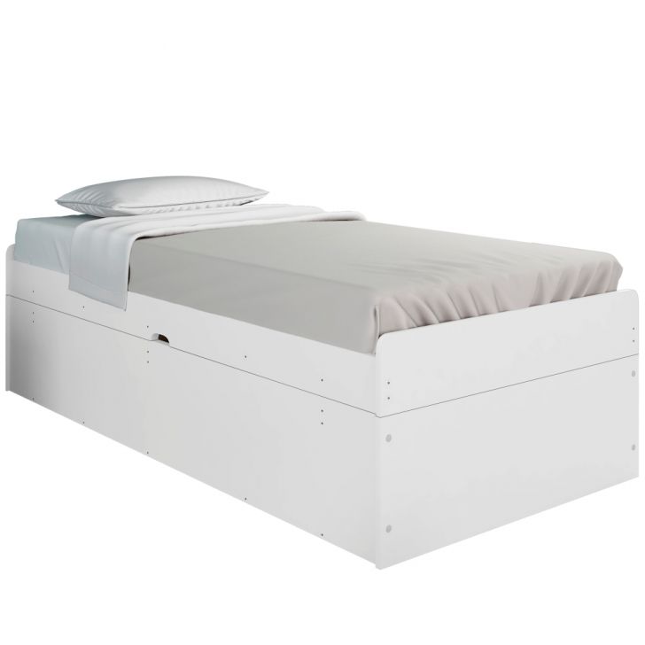 Cama Solteiro Baú Cinthya Branco com Colchão