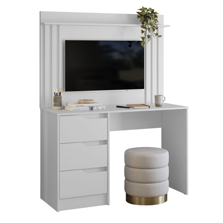 Mesa Escrivaninha 3 Gavetas Painel TV 40 Pol Doble Branco - Albatroz