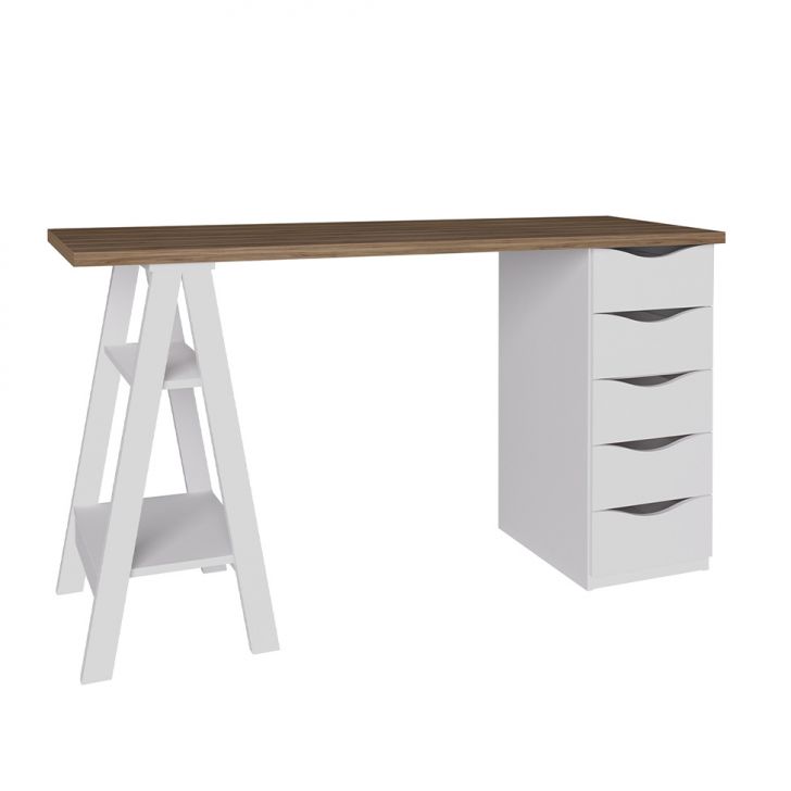 Escrivaninha Spirit II 5 GV Nogal e Branca 136 cm