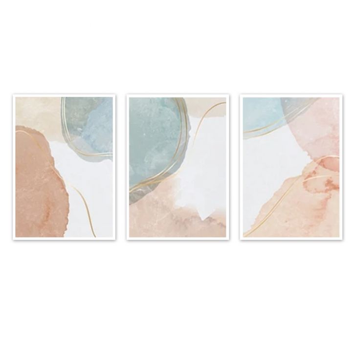 Kit com 3 Quadros Decorativos 70x50 cm Abstrato Mancha com Moldura Caixa Branca de 3cm de profundidade, na posição Vertical ideal para ambiente de Sala, Quarto e Hall.