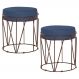 Kit 2 Puffs Decorativo Sala de Estar Base Bronze Chloe Suede Azul Marinho - Gran Belo
