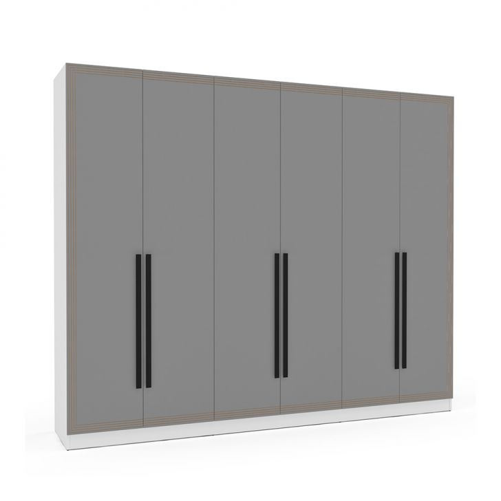 Guarda-roupa Casal Valência 6 Portas 4 Gavetas Branco E Cinza