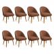 Kit 08 Cadeiras Poltrona de Jantar Estofada Luna Boucle Terracota Pés Palito Castanho - Pallazio