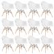 Kit 12 cadeiras Charles Eames Eiffel DAW com braços e pés de madeira clara Branco