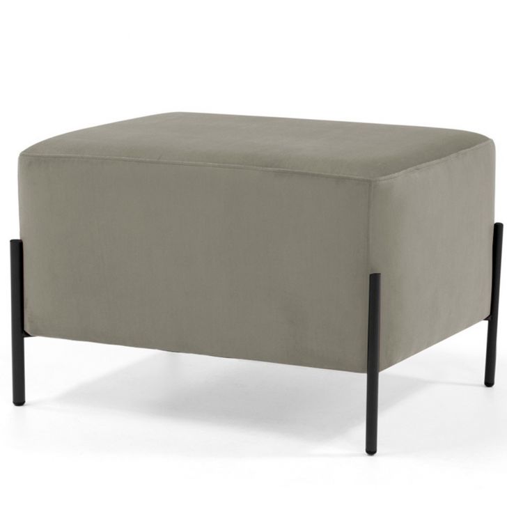 Puff Retangular Decorativo Status 60x45 D02 Pés de Aço Veludo Bege C-309 - Lyam Decor