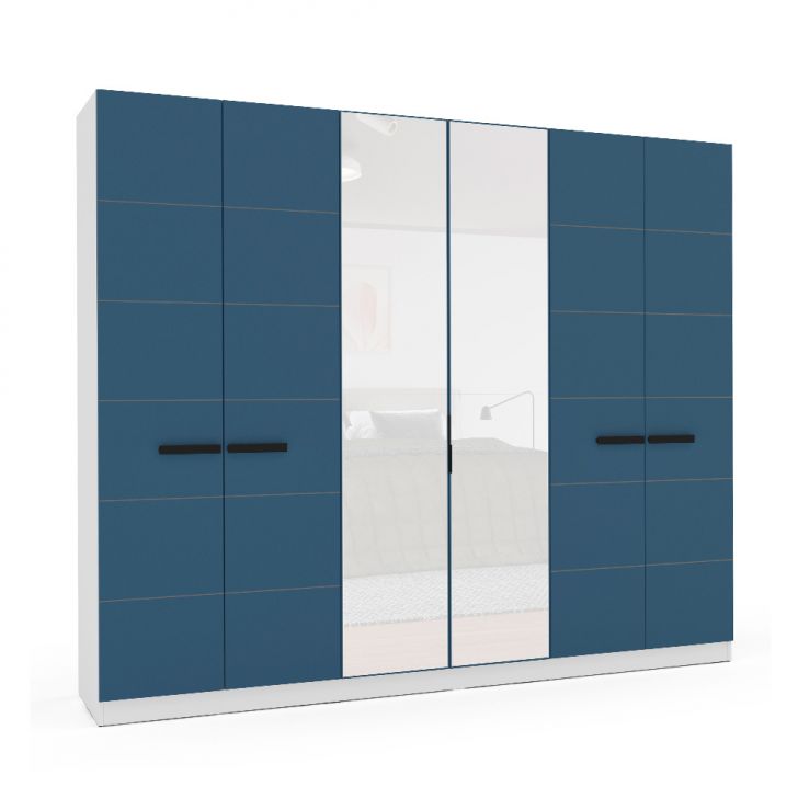 Image of Guarda-roupa Casal Com Espelho Lisboa 6 Portas 4 Gavetas Branco E Azul PLA-MO895CL64ORZMOB