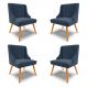 Kit 4 Cadeiras Decorativas Sala de Jantar Pés Palito de Madeira Firenze Suede Azul Marinho/Natural G19 - Gran Belo