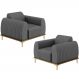 Kit 02 Poltronas Decorativas Base De Madeira e Pés D'Ouro Molino D02 Veludo Cinza C-317 - Lyam Decor